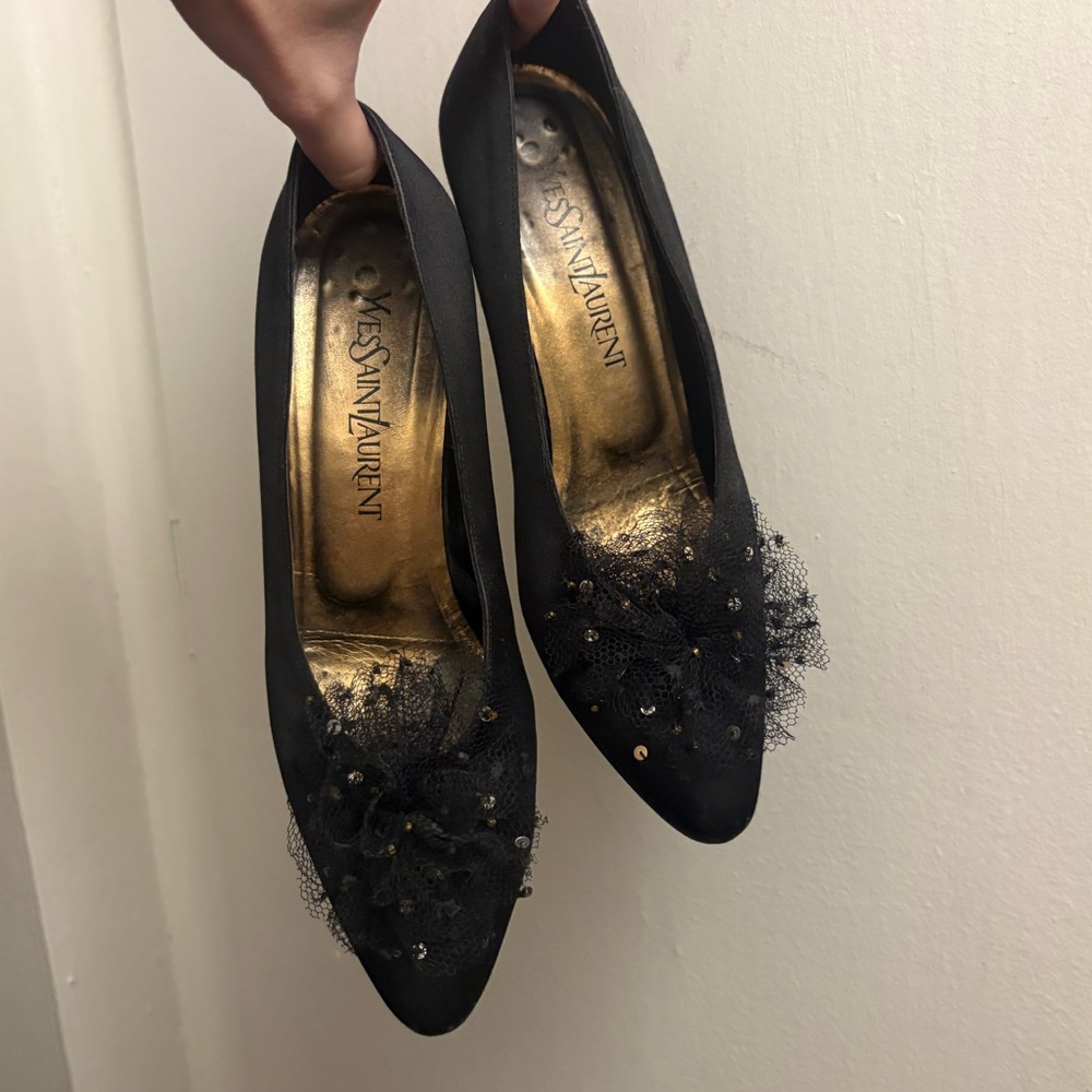 Festive satin Yves Saint Laurent Black Heels